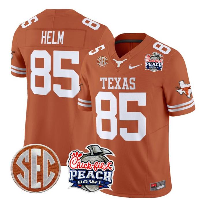 Men's Nike Gunnar Helm Jersey #85 Texas Longhorns Peach Bowl Patch FUSE Vapor Limited NCAA FB Stitched Texas Orange