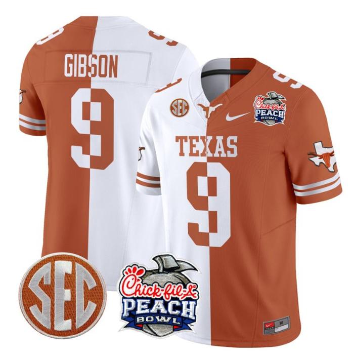 Men's Nike Jerrick Gibson Jersey #9 Texas Longhorns Peach Bowl Patch FUSE Vapor Limited NCAA FB Stitched Split
