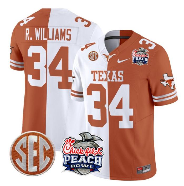 Men's Nike Ricky Williams Jersey #34 Texas Longhorns Peach Bowl Patch FUSE Vapor Limited NCAA FB Stitched Split