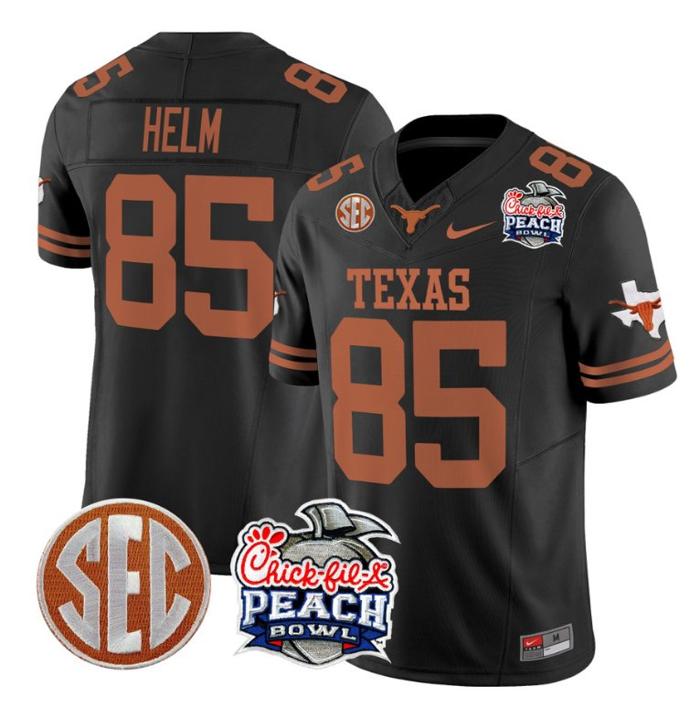 Men's Nike Gunnar Helm Jersey #85 Texas Longhorns Peach Bowl Patch FUSE Vapor Limited NCAA FB Stitched Black