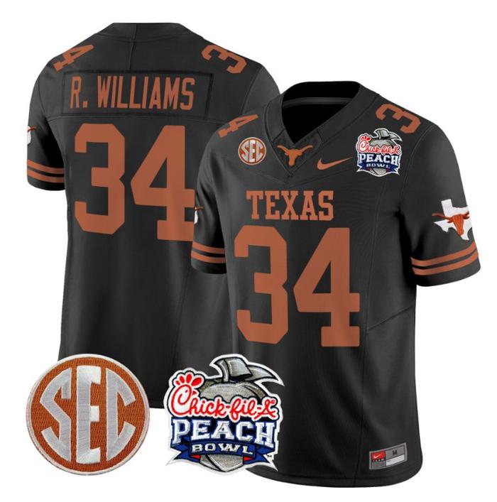 Men's Nike Ricky Williams Jersey #34 Texas Longhorns Peach Bowl Patch FUSE Vapor Limited NCAA FB Stitched Black