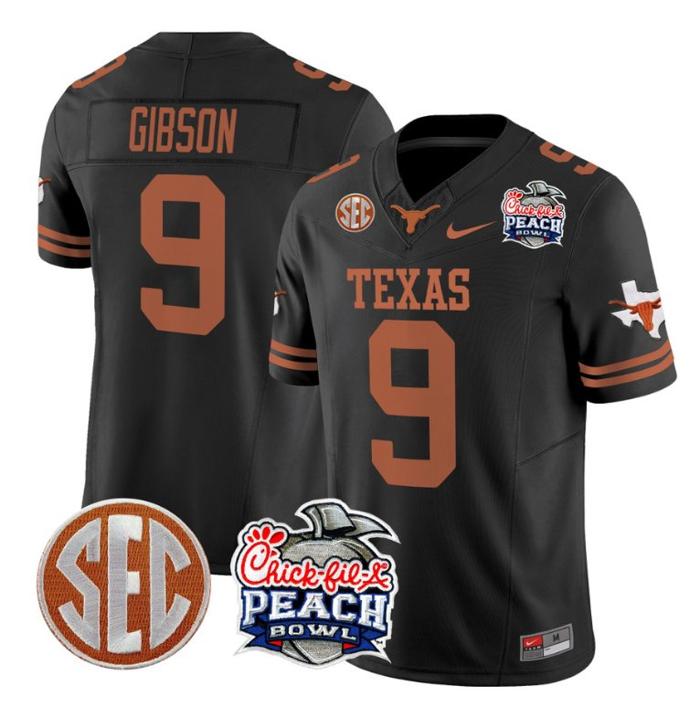 Men's Nike Jerrick Gibson Jersey #9 Texas Longhorns Peach Bowl Patch FUSE Vapor Limited NCAA FB Stitched Black