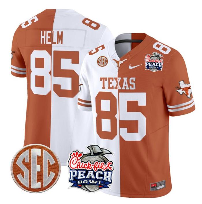 Men's Nike Gunnar Helm Jersey #85 Texas Longhorns Peach Bowl Patch FUSE Vapor Limited NCAA FB Stitched Split