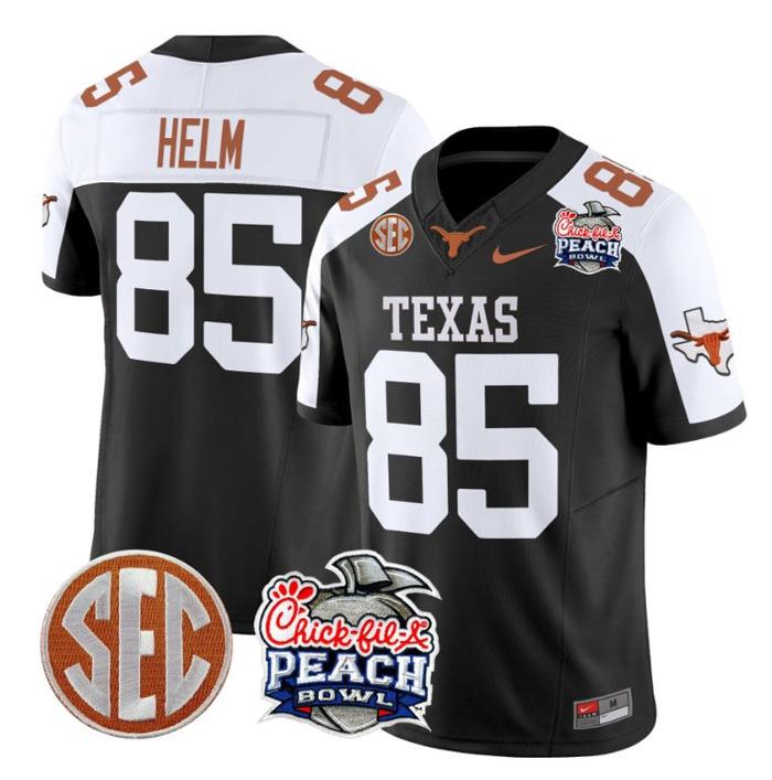 Men's Nike Gunnar Helm Jersey #85 Texas Longhorns Peach Bowl Patch FUSE Vapor Limited NCAA FB Stitched Black Alternate