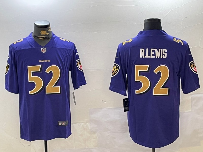 Men’s Baltimore Ravens #52 Ray Lewis Purple Gold Vapor Untouchable Limited Football Jersey