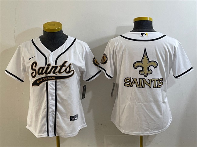 Women's New Orleans Saints White Team Big Logo With Patch Cool Base Stitched Baseball Jersey
