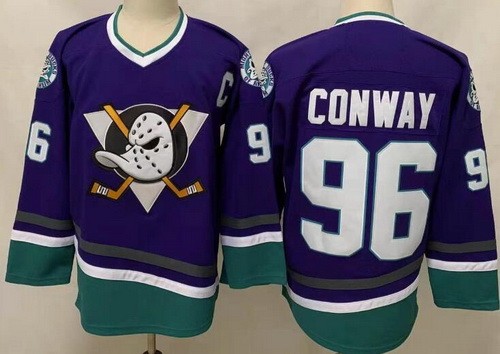 Men's Anaheim Ducks #96 Charlie Conway Purple Throwback NHL Stitched Hockey Jersey