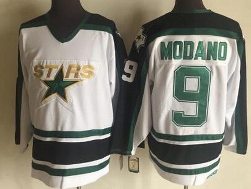 Men's Minnesota North Stars #9 Mike Modano White Throwback NHL Stitched Hockey Jersey