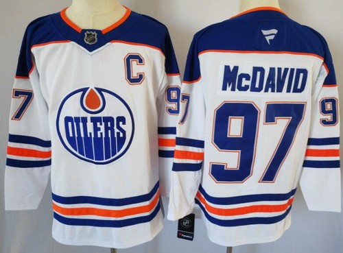 Men's Edmonton Oilers #97 Connor McDavid White With C Patch Authentic NHL Stitched Hockey Jersey