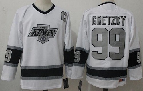 Men's Los Angeles Kings #99 Wayne Gretzky White Silver Throwback NHL Stitched Hockey Jersey