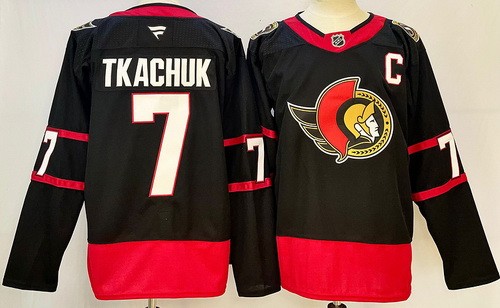 Men's Ottawa Senators #7 Brady Tkachuk Black With C Patch Authentic NHL Stitched Hockey Jersey