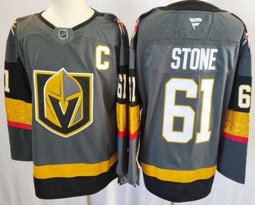 Men's Vegas Golden Knights #61 Mark Stone Gray With C Patch Authentic NHL Stitched Hockey Jersey