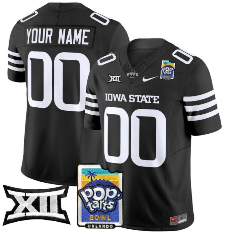 Custom Nike Iowa State Cyclones Jersey 2025 PopTarts Bowl Patch FUSE Vapor Limited NCAA Football Stitched Black Alternate