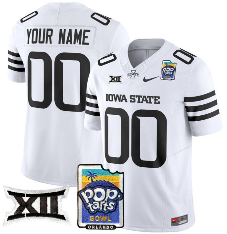 Custom Nike Iowa State Cyclones Jersey 2025 PopTarts Bowl Patch FUSE Vapor Limited NCAA Football Stitched White Alternate