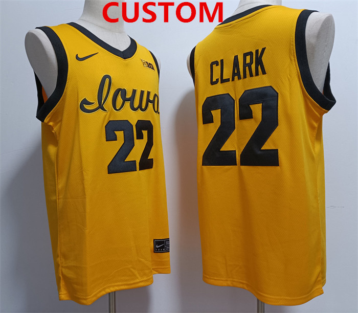 Men's Nike Iowa Hawkeyes Custom Name Number Yellow College Basketball Stitched Jersey