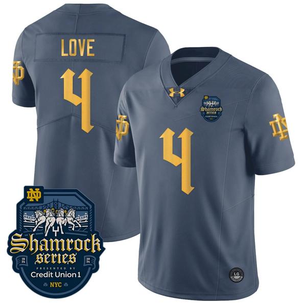 Men's Jeremiyah Love Jersey #4 With Name Notre Dame Fighting Irish 2024 Shamrock Series Uniform College Football