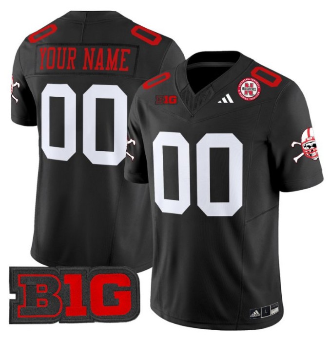 Custom Adidas Nebraska Cornhuskers Jersey 2024 Vapor V2 College NCAA Football Black