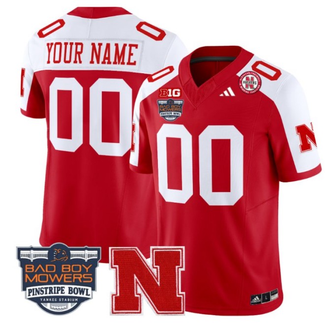 Custom Adidas Nebraska Cornhuskers Jersey 2025 Pinstripe Bowl Patch College NCAA Football Scarlet Alternate