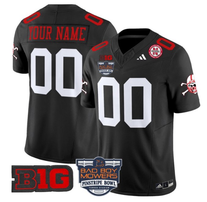 Custom Adidas Nebraska Cornhuskers Jersey 2025 Pinstripe Bowl Patch College NCAA Football Black