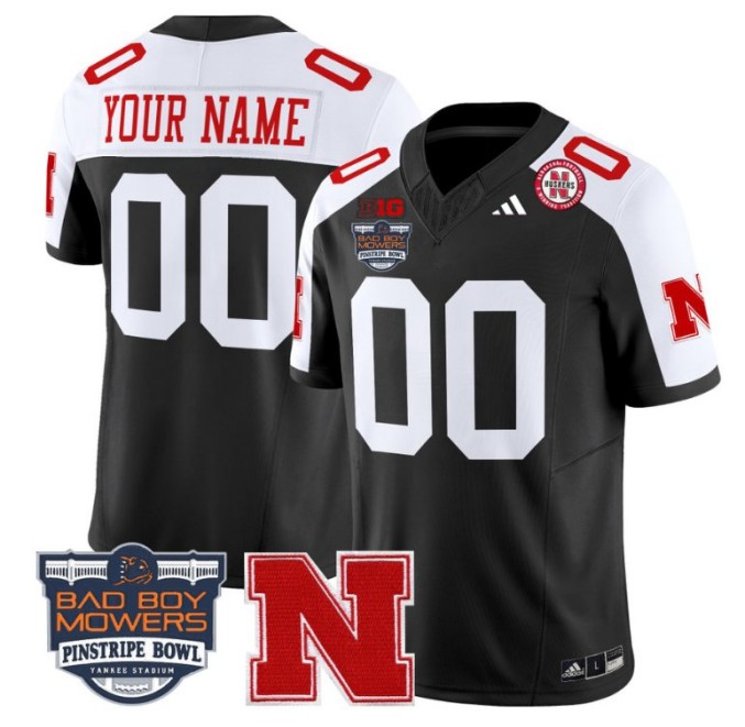Custom Adidas Nebraska Cornhuskers Jersey 2025 Pinstripe Bowl Patch College NCAA Football Black Alternate