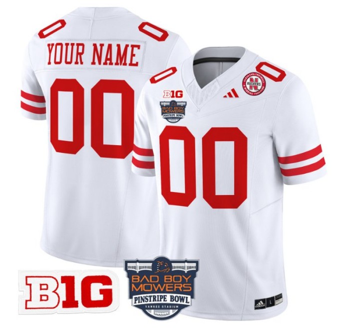 Custom Adidas Nebraska Cornhuskers Jersey 2025 Pinstripe Bowl Patch College NCAA Football White