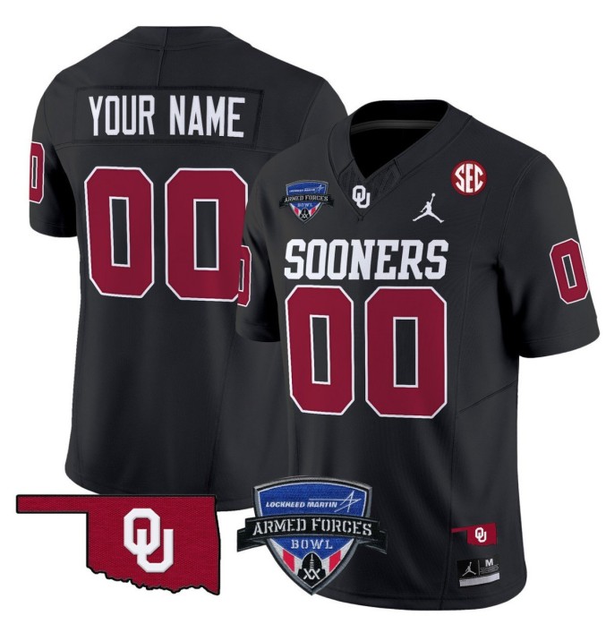 Custom Jordan Brand Oklahoma Sooners Jersey 2025 Armed Forces Bowl Patch College NCAA Football Vapor Black