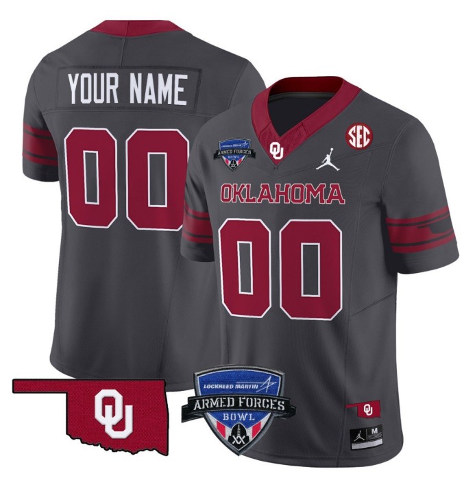 Custom Jordan Brand Oklahoma Sooners Jersey 2025 Armed Forces Bowl Patch College NCAA Football Vapor Anthracite