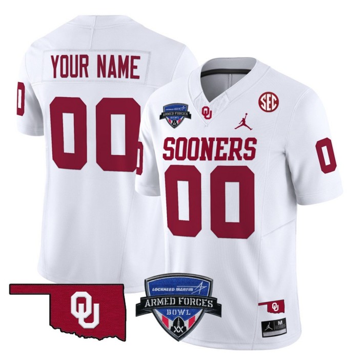 Custom Jordan Brand Oklahoma Sooners Jersey 2025 Armed Forces Bowl Patch College NCAA Football Vapor White
