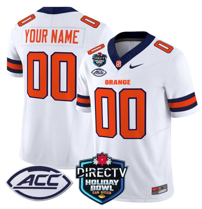 Custom Nike Syracuse Orange Jersey Name, Number 2025 Holiday Bowl Patch College NCAA Football White