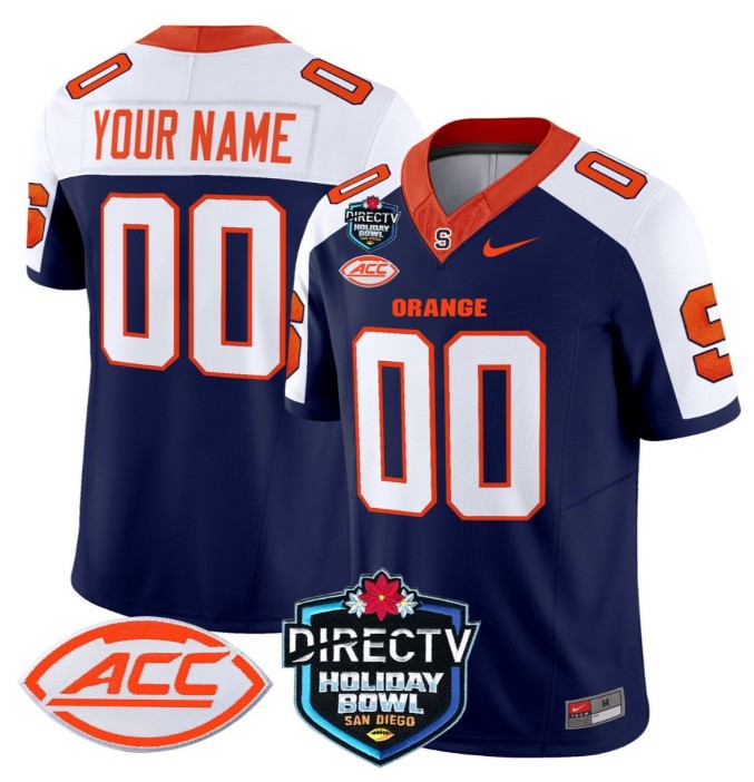 Custom Nike Syracuse Orange Jersey Name, Number 2025 Holiday Bowl Patch College NCAA Football Navy Alternate