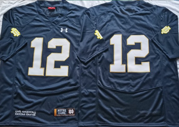 Men's Under Armour #12 Navy Notre Dame Fighting Irish NCAA Football Stitched  Jersey
