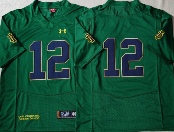 Men's Under Armour #12 Green Notre Dame Fighting Irish NCAA Football Stitched  Jersey