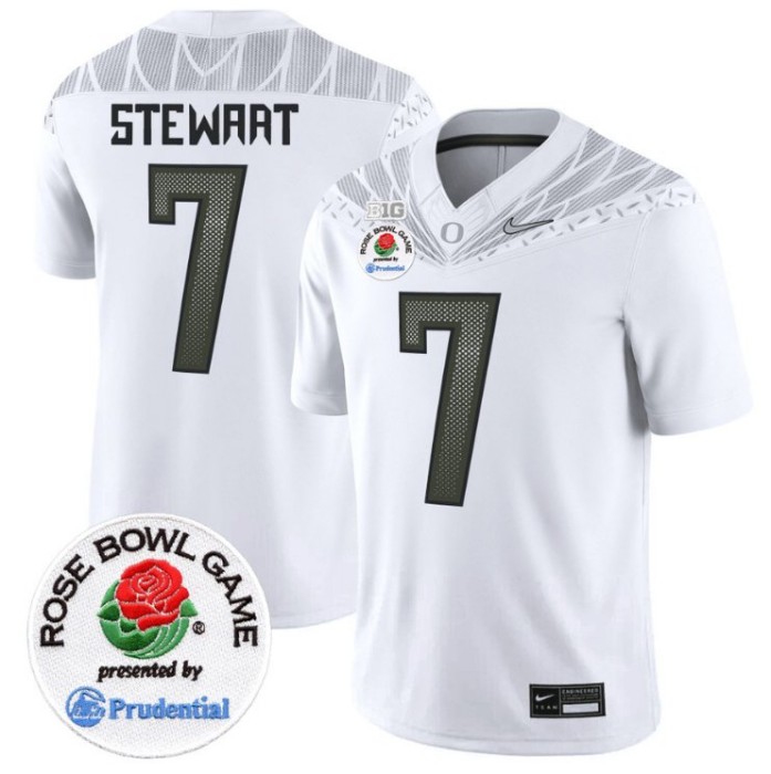 Men's Nike Evan Stewart Jersey #7 Oregon Ducks Rose Bowl Patch NCAA Football Stitched FUSE Vapor Limited V2 White