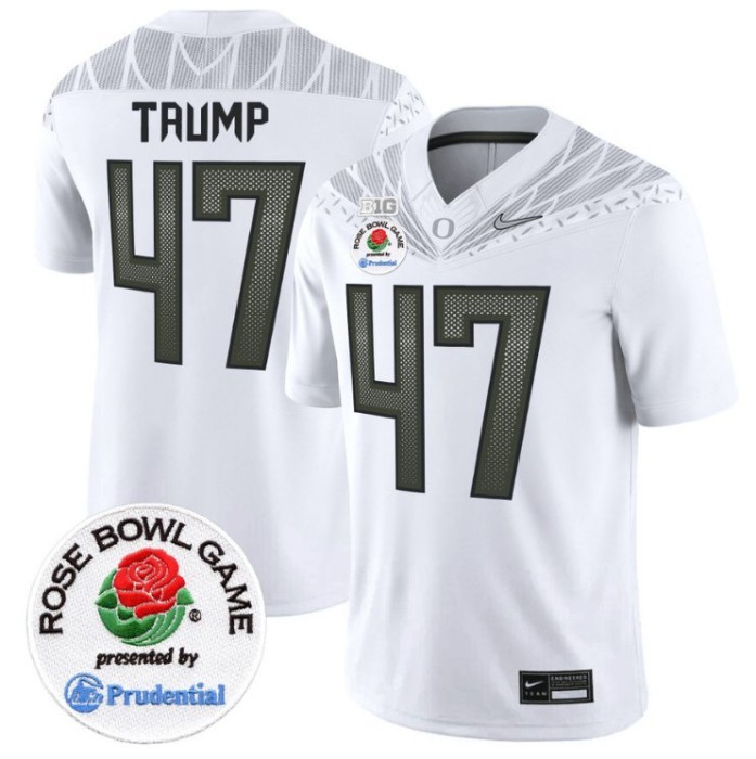 Men's Nike Donald Trump Jersey #47 Oregon Ducks Rose Bowl Patch NCAA Football Stitched FUSE Vapor Limited V2 White