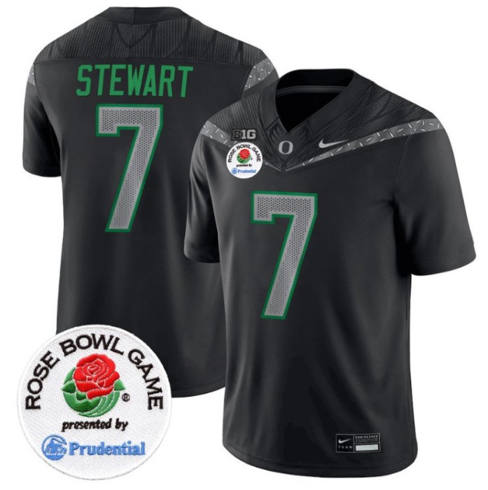 Men's Nike Evan Stewart Jersey #7 Oregon Ducks Rose Bowl Patch NCAA Football Stitched FUSE Vapor Limited V2 Black
