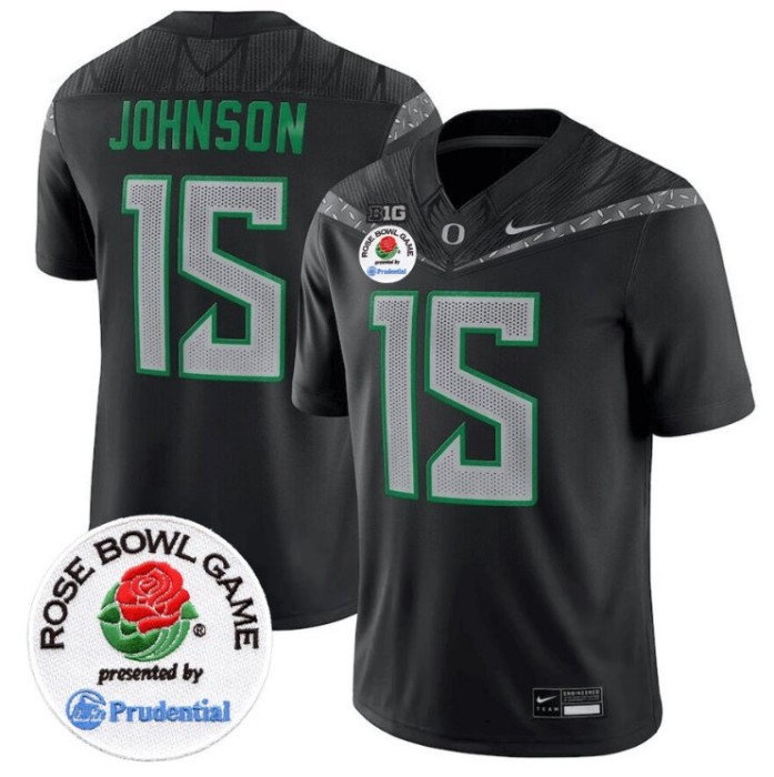 Men's Nike Tez Johnson Jersey #15 Oregon Ducks Rose Bowl Patch NCAA Football Stitched FUSE Vapor Limited V2 Black