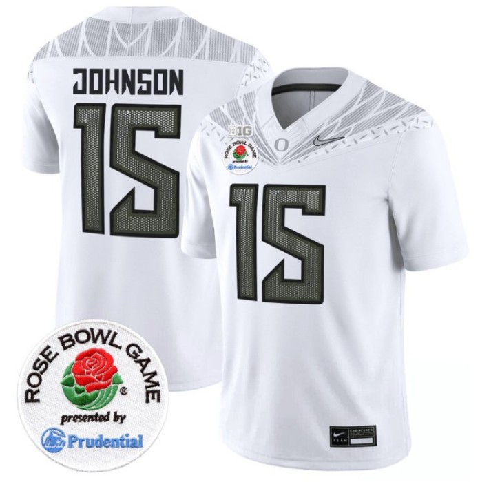 Men's Nike Tez Johnson Jersey #15 Oregon Ducks Rose Bowl Patch NCAA Football Stitched FUSE Vapor Limited V2 White