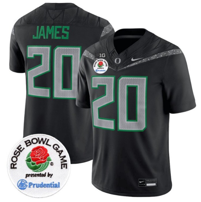Men's Nike Jordan James Jersey #20 Oregon Ducks Rose Bowl Patch NCAA Football Stitched FUSE Vapor Limited V2 Black