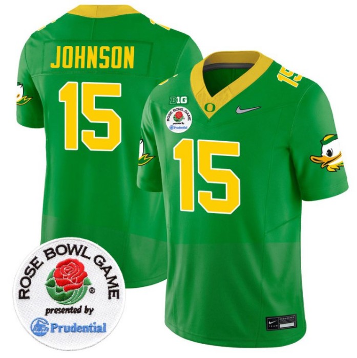 Men's Nike Tez Johnson Jersey #15 Oregon Ducks Rose Bowl Patch NCAA Football Stitched FUSE Vapor Limited V2 Green