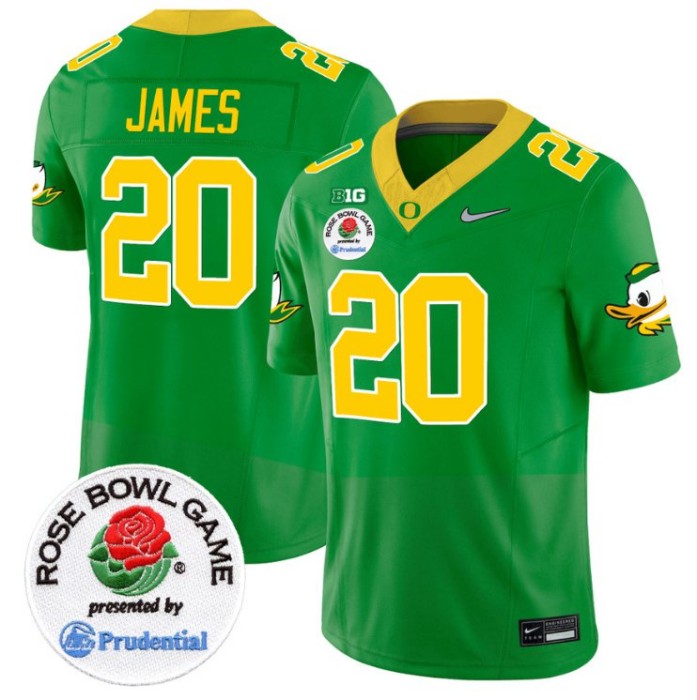 Men's Nike Jordan James Jersey #20 Oregon Ducks Rose Bowl Patch NCAA Football Stitched FUSE Vapor Limited V2 Green