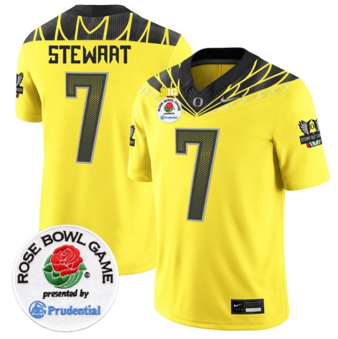 Men's Nike Evan Stewart Jersey #7 Oregon Ducks Rose Bowl Patch NCAA Football Stitched FUSE Vapor Limited V2 Yellow