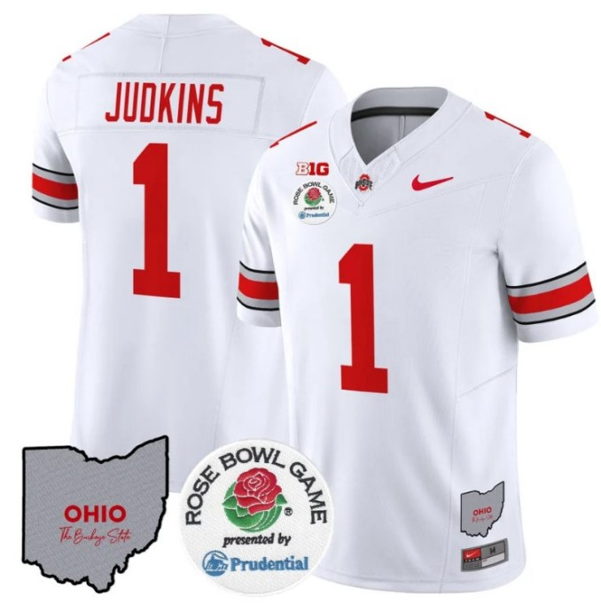 Men's Nike Quinshon Judkins Jersey #1 Ohio State Buckeyes Rose Bowl NCAA Football Stitched FUSE Vapor Limited V2 White