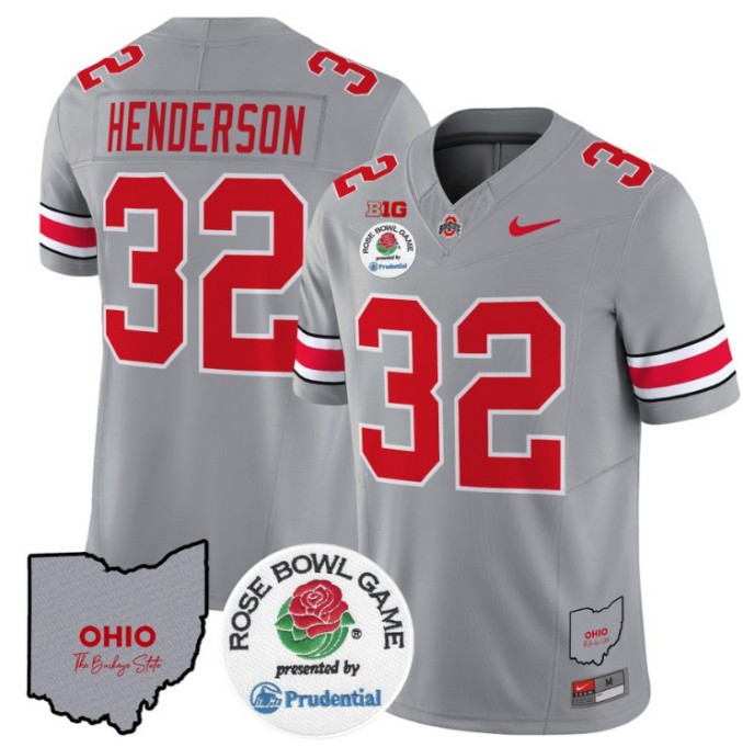 Men's Nike TreVeyon Henderson Jersey #32 Ohio State Buckeyes Rose Bowl NCAA Football Stitched FUSE Vapor V2 Gray