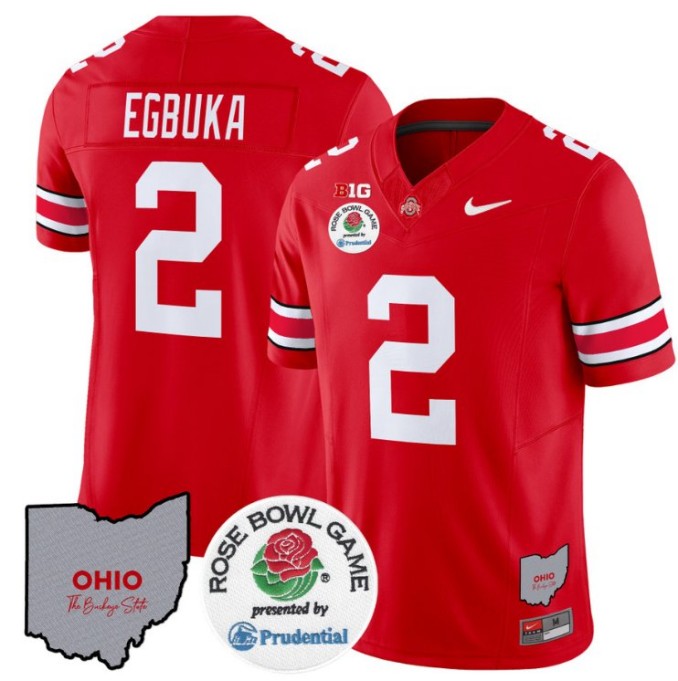Men's Nike Emeka Egbuka Jersey #2 Ohio State Buckeyes Rose Bowl NCAA Football Stitched FUSE Vapor Limited V2 Red