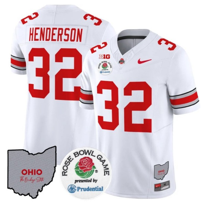 Men's Nike TreVeyon Henderson Jersey #32 Ohio State Buckeyes Rose Bowl NCAA Football Stitched FUSE Vapor V2 White