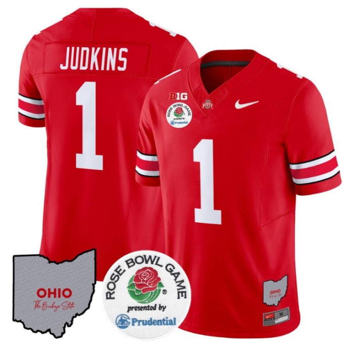 Men's Nike Quinshon Judkins Jersey #1 Ohio State Buckeyes Rose Bowl NCAA Football Stitched FUSE Vapor Limited V2 Red