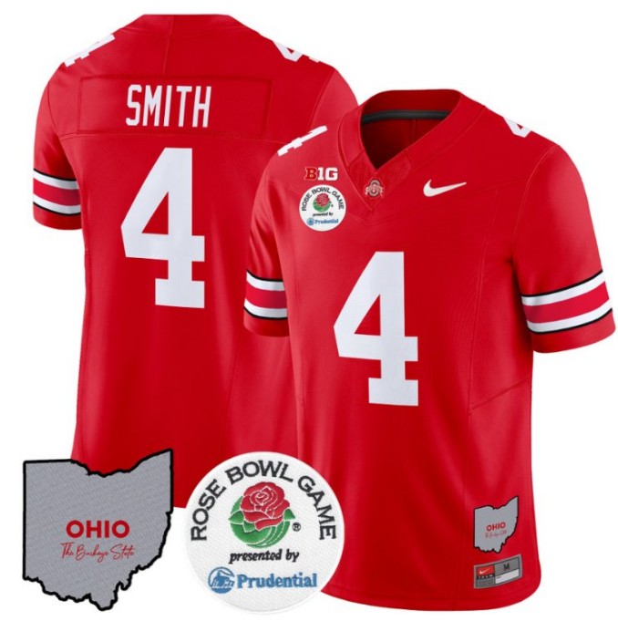 Men's Nike Jeremiah Smith Jersey #4 Ohio State Buckeyes Rose Bowl NCAA Football Stitched FUSE Vapor Limited V2 Red