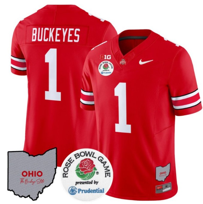 Men's Nike Buckeyes Name Jersey #1 Ohio State Buckeyes Rose Bowl NCAA Football Stitched FUSE Vapor Limited V2 Red