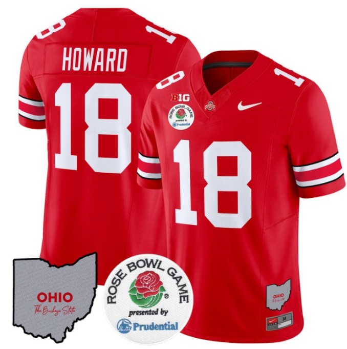 Men's Nike Will Howard Jersey #18 Ohio State Buckeyes Rose Bowl NCAA Football Stitched FUSE Vapor Limited V2 Red