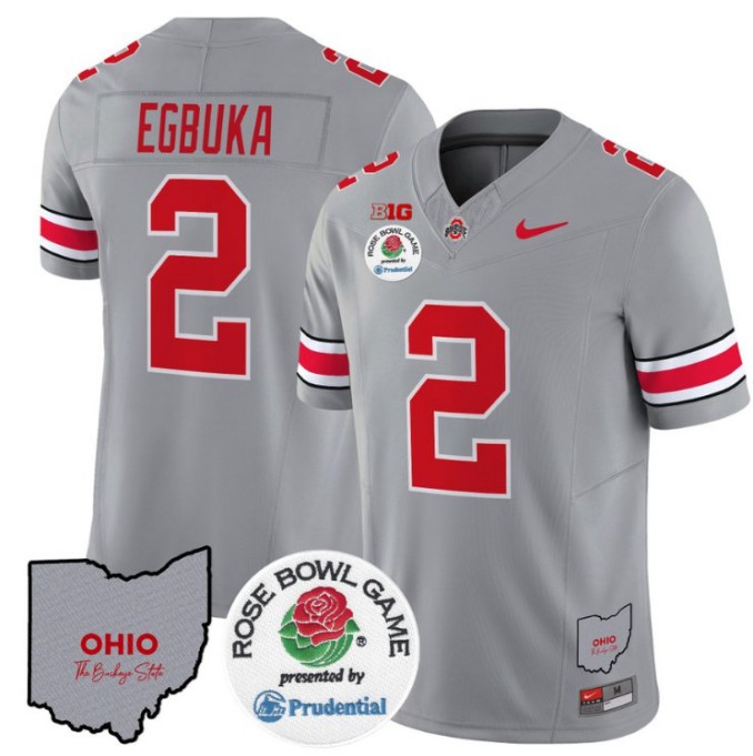 Men's Nike Emeka Egbuka Jersey #2 Ohio State Buckeyes Rose Bowl NCAA Football Stitched FUSE Vapor Limited V2 Gray